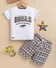 OLY KIDS Cotton Knit Half Sleeves Squad Text Embroidered Tee & Shorts - Coffee