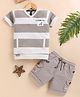 OLY KIDS Cotton Knit Half Sleeves Striped Tee & Shorts - Beige