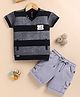 OLY KIDS Cotton Knit Half Sleeves Striped Tee & Shorts - Black