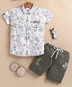 OLY KIDS Cotton Knit Half Sleeves Floral Printed Shirt & Shorts Set - Brown & White
