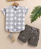 OLY KIDS Cotton Knit Half Sleeves Checked Shirt & Shorts Set - Grey & White