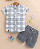 OLY KIDS Cotton Knit Half Sleeves Checked Shirt & Shorts Set - Grey