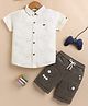 OLY KIDS Cotton Knit Half Sleeves Floral Embroidered Shirt & Shorts Set - Cream