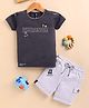 OLY KIDS Cotton Knit Half Sleeves Puronce Text Embroidered Tee & Shorts Set - Grey