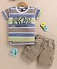 OLY KIDS Cotton Knit Half Sleeves Striped & Abstract Printed Tee & Shorts Set - Yellow