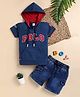 OLY KIDS Cotton Knit Half Sleeves Polo Text Printed Hooded Tee & Shorts Set - Blue