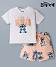 Bonfino Disney Single Jersey Knit Half Sleeves T-Shirt & Shorts Night Suit with Stitch Graphic - White