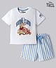 Bonfino Disney Single Jersey Knit Half Sleeves T-Shirt & Striped Shorts with Winnie & Friends Graphics - White