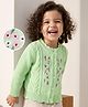 Babyhug Knit Full Sleeves Front Open Sweaters With Cable Design & Floral Embroidery - Mint