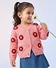Babyhug Knit Front Open Sweater with Full Sleeves and Flower Applique - Pink