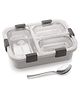 Adore Smart Meal 3 Stainless Steel Bento Insulated Lunch Box with 3 Compartments and Spoon- Grey