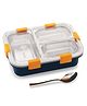 Adore Smart Meal 3 Stainless Steel Bento Insulated Lunch Box with 3 Compartments and Spoon- Blue
