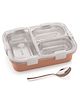 Adore Smart Meal 3 Stainless Steel Bento Insulated Lunch Box with 3 Compartments and Spoon- Yellow