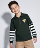 Arias 100% Cotton Knit Full Sleeves T-Shirts With Stripe Sleeves And Badge At Chest - Green