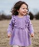 Babyhug Knit Full Sleeves Woollen Dress With Cable Knit Design & Frill Detailing - Lavender