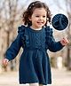 Babyhug Knit Full Sleeves Woollen Dress With Cable Knit Design & Frill Detailing - Navy Blue