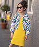 OLLINGTON ST. Looper Cotton Rib Knit Dress and Jacket with Full Sleeves and Abstract Print - White & Yellow