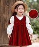 Babyhug Velvet Woven Full Sleeves Frock With Inner Tee Bow Applique - Red