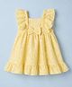 Babyhug Mesh Woven Half Sleeves Frock With Floral Print & Bow Applique - Yellow