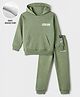 Primo Gino Cotton Brushed Terry Knit Oversized Full Sleeves Solid Hooded Sweatshirt and Jogger Winter Wear Suit with Drop Shoulder Sleeves & Future Vision Print - Olive Green