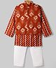Teentaare Cotton Woven Full Sleeves Chevron Printed Kurta Pajama Set with Nehru Jacket - Rust Orange
