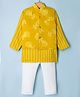 Teentaare Cotton Woven Full Sleeves Chevron Printed Kurta Pajama Set with Nehru Jacket - Mustard