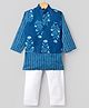 Teentaare Cotton Woven Full Sleeves Kurta & Pyjama Set With Floral Printed Jacket - Blue