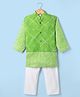 Teentaare Cotton Woven Full Sleeves Kurta & Pyjama Set With Bandhani Printed Jacket - Lime Green