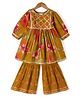 Teentaare Cotton Woven Three-Fourth Sleeves Kurta & Gharara Set With Floral Print - Mustard