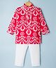 Teentaare Cotton Woven Full Sleeves Kurta Pajama Set with Floral Print - Red