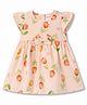 Babyhug Poplin Woven Half Sleeves Floral Printed Frock With Bow Applique - Peach