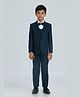 KIDS ISLAND Woven Full Sleeves Solid 4 Piece Party Suit Set With Bow -Teal Blue