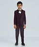 KIDS ISLAND Woven Full Sleeves Solid 4 Piece Party Suit Set With Bow - Wine