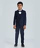 KIDS ISLAND Woven Full Sleeves Solid 4 Piece Party Suit Set With Bow - Navy Blue