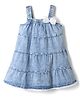 Babyhug Denim Woven Sleeveless Frock With Bow Applique - Blue