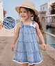 Babyhug Denim Woven Sleeveless Frock With Bow Applique - Blue