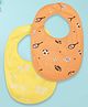 Kidbea Organic Cotton Baby Bib, Adjustable Snap Closure Soft Absorbent Feeding Bibs Apron for Newborns Child With Cute Prints | Reusable Baby Essential - Yellow & Dark Orange (Pack of 2)