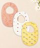 Kidbea Organic Cotton, Adjustable Snap Closure Soft Absorbent Feeding Bibs Apron for Newborns Child With Cute Prints | Reusable Baby Essential - White, Baby Pink & Lemon/Light Yellow (Pack of 3)