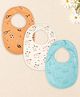 Kidbea Organic Cotton, Adjustable Snap Closure Soft Absorbent Feeding Bibs Apron for Newborns Child With Cute Prints | Reusable Baby Essential - Dark Orange, Light Pink & Aqua Blue (Pack of 3)