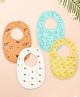 Kidbea Organic Cotton, Adjustable Snap Closure Soft Absorbent Feeding Bibs Apron for Newborns With Cute Prints | Reusable Baby Essential - Mustard, Light/Sky Blue, White & Dark Orange (Pack of 4)