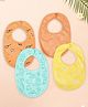 Kidbea Organic Cotton, Adjustable Snap Closure Soft Absorbent Feeding Bibs Apron for Newborns With Cute Prints | Reusable Baby Essential - Dark Orange, Orange, Light/Sky Blue & Yellow (Pack of 4)