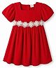 Babyhug Woven Half Sleeves Frock With Floral Lace Detailing - Red