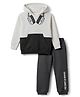Primo Gino Cotton Brushed Terry Knit Oversized Full Sleeves Hooded Sweatshirt and Jogger Winter Wear Suit with Drop Shoulder Sleeves & Color Block with Headphone Print - Light Grey