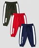 Doodle Poodle 100% Cotton Knit Full Length Track Pant with Champ & Goal Text Pack Of 3 in Olive Green Red & Blue