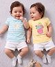 Doodle Poodle 100% Cotton Single Jersey Knit Striped T-Shirts with Half Sleeves and Floral Print Pack of 2 - Light Peach & White