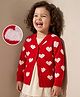 Babyhug Knit Full Sleeves Front Open Sweater  With Heart Design - Red