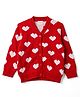Babyhug Knit Full Sleeves Front Open Sweater  With Heart Design - Red