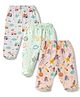 CUCUMBER Sinker Knit Full Length Diaper Leggings with Bear & Space Print Pack of 3 - Peach Pista & Green