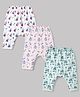 Cucumber Sinker Knit Full Length Diaper Leggings With Animals & Space Theme Print Pack of 3 - Cream & Pink