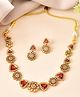 VALLEY OF JEWELLERY - Gold Tone Floral With Ruby Red Stone AD Necklace Set - Ruby Red